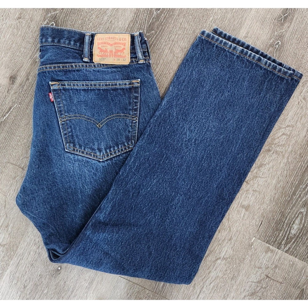 Levis 505 Regular Fit Straight Leg Jeans Blue Denim Mens 38x32